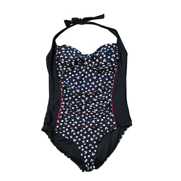 Disney Park Resort Minnie Mouse Black‎ Red Polka Dot One Piece Swimsuit Size XL - Picture 1 of 5